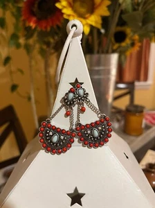 Ohrringe Silber baumelnde Kunstkoralle & Türkis - Bild 1 von 6