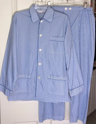 Conjunto de Pijama Derek Rose Calce Clásico James Algodón Azul Rayas Top M Pantalones L Foto 1 de 4