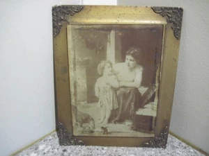Antica stampa vittoriana "Le due madri" 10" con cornice in gesso - Foto 1 di 11