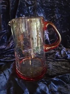 Pfaltzgraff Winterberry Pitcher Holly Etched Hand Painted Glass 2.5 Qt - Picture 1 of 6