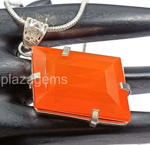 Natural 95.50 Ct Orange Opal Pendant Fancy Cut 925 Sterling Silver Chain 5ARQ - Picture 1 of 7