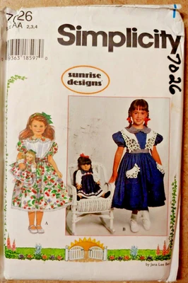 Simplicity Pattern 7026 Girls Party Dress Matching Sunrise 18" Doll Sizes  2-3-4 - Image 1 of 4