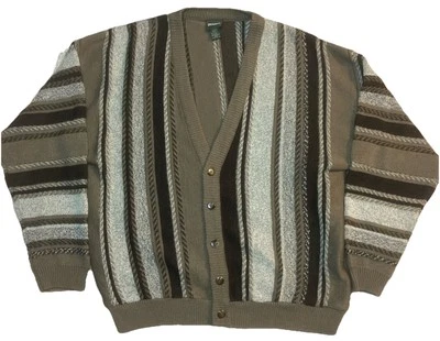 Cardigã suéter vintage Irvine Park texturizado 3D estilo Coogi 2XL XXL marrom - Imagem 1 de 4
