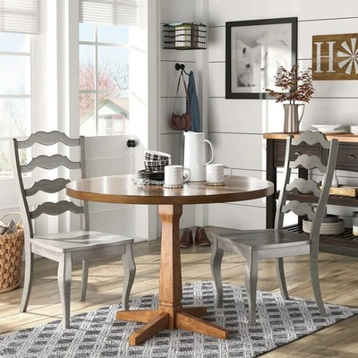 Juego de 2 sillas de comedor francesas con respaldo de escalera de campo de madera maciza hormiga rústica Foto 1 de 4