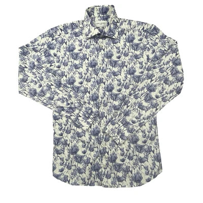 Camisa de vestir John Henric Suecia para hombre 15/38 azul blanco diseño floral algodón Foto 1 de 4