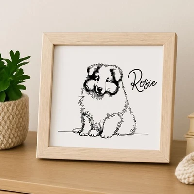 Retrato de perro Collie grabado con láser sobre placa de madera en marco nombre personalizado retrato Foto 1 de 4
