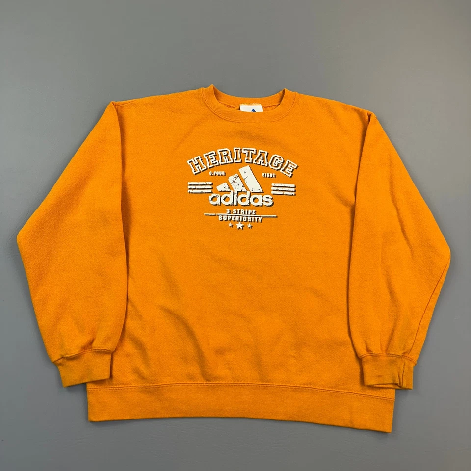 Vintage Adidas Sweatshirt Boys Large Orange Crewneck Logo Pullover USA Made 90s - Image 1 of 4