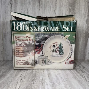 LET IT SNOW 18 Piece Christmas Snowman Dinnerware Set ATICO International 1998 - Picture 1 of 9