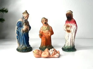 Vintage Chalkware Composite Nativity Wisemen Kings Infant Baby Jesus Figure - Picture 1 of 15