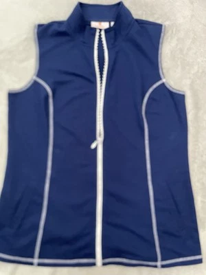 Quacker Factory Rhinestone Vest  Studded Navy Blue Zip Up  Size M Nautical Beach - Image 1 of 4