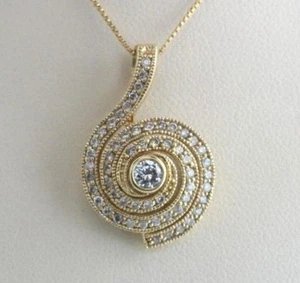 14K Yellow Gold Raised Concentric Swirl Style 0.75 TCW Diamond Charm Pendant - Picture 1 of 8
