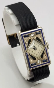 Seltene 30er Jahre Elgin Art Deco Emaille / Diamanten Gold Filled Damenuhr wie besehen - Bild 1 von 13