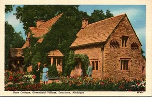Rose Cottage Greenfield Village Dearborn Michigan Linen Postcard - Picture 1 of 2