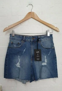 DOTTI Label ASHA Mom High Waist Vintage Look Womens Frayed Denim Shorts, Size 8 - Picture 1 of 8