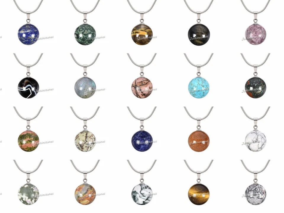 Collar colgante bola redonda tallada con piedras preciosas de 20 mm 22" Foto 1 de 1