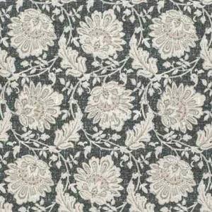 Belle Onyx Black Floral Linen Look Print Upholstery Fabric by the Yard - Picture 1 of 8