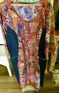 Mlle Gabrielle Dress ~ Floral on Black ~ Polyester ~ Round Neck ~ 3/4 Sleeve ~3X - Picture 1 of 6