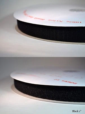 1" Sew-On Hook and Loop Fasteners 25 Yard Roll Color: Black / White  - Image 1 of 2