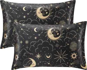 Satin Kissenbezug 2er Set, Queen Size 20 x 30 cm - schwarz bedruckt - Bild 1 von 3