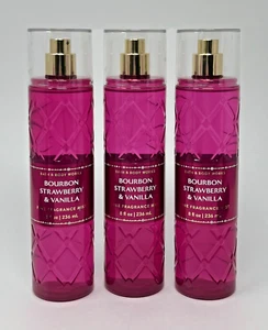 3 NEW BATH & BODY WORKS BOURBON STRAWBERRY VANILLA FRAGRANCE MIST BODY SPRAY 8OZ - Picture 1 of 5