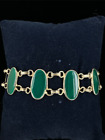 Vintage 12k Gold Filled Flat Oval Chrysoprase/Chalcedony Link Bracelet 7?