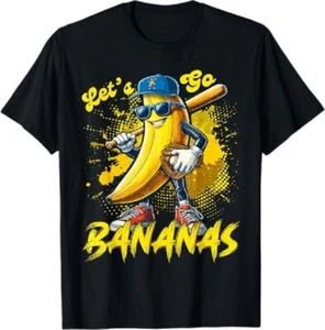 Lets G0 B4nanas Banana Playing Baseball Baseball Player Gift T-Shirt - Picture 1 of 4
