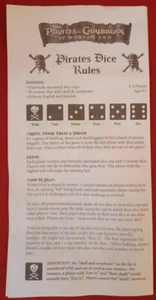 Pirates Of The Caribbean At Worlds End Pirate Dice Game Rules Replacement Disney - Picture 1 of 1