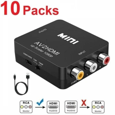 Wholesale Lot 10 x RCA to HDMI Converter Adapter AV 1080P Composite CVBS AV2HDMI - Image 1 of 4