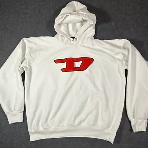 Diesel Mens Unisex Parka Pullover Sweater Hoodie Big D Red White Sz Large Comfy - Picture 1 of 10
