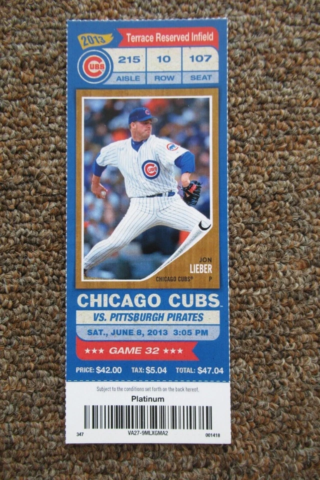 Ingresso completo CHICAGO CUBS VS PIRATES 8/06/2013 ~ ALVAREZ/MARTIN/SORIANO HRs - Imagem 1 de 1