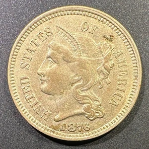 1876 Three Cent Nickel 3CN High Grade Luster Low Mintage Semi Key Date Type Coin - Picture 1 of 2