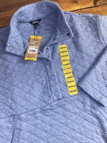 VETEMENTS Maglione trapuntato Eddie Bauer felpa donna MED blu a scatto tasca canguro NUOVO