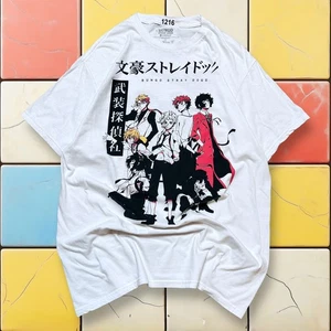 Bungo Stray Dogs Anime T Shirt  Y2K Manga Men L White Graphic Tee Short Sleeve - Picture 1 of 13