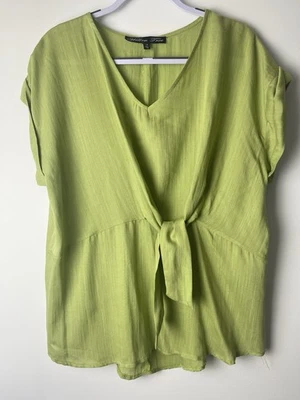Willow Tree Size 14 Womens Top Green Short Sleeve Linen Blend Tie Front Casual - image 1 of 4