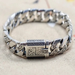 Men's Gift,Metal Heavy Thick Cuban Chain Retro Bracelet New - Picture 1 of 17