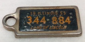 Illinois Mini Nummernschild 1955 Etiketten Schlüsselanhänger 1 Zoll quer Vintage schneller Versand - Bild 1 von 2