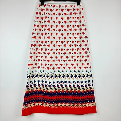 Maxi Falda Debroyal Vintage Años 70 Roja Azul Reino Unido 12 Estampado Geométrico Boho Mod Retro Foto 1 de 4