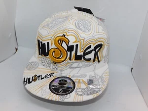Hustler City Hunter Bling Gold Trim SMALL Fitted Baseball Cap Hat WHITE - Picture 1 of 6