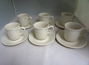 Menge 6 Corning Corelle WINDFLOWER Tasse & Untertassen Kaffeetasse Tee Beige Hergestellt in den USA - Bild 1 von 9