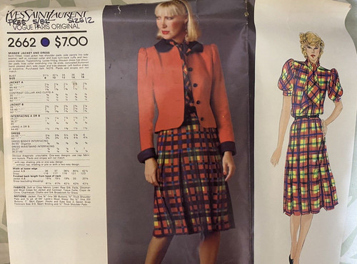 SAINT LAURENT (YSL) MOTIVO ORIGINALE VINTAGE VOGUE PARIS #2662 DI ""YVES SAINT LAURENT"" TAGLIA 12