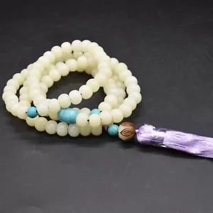 108 Natural Ivory White Bodhi Root Rondelle Mala Prayer Beads - 10mm x 8mm - Picture 1 of 4
