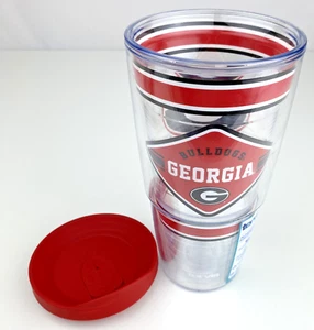 Tervis Georgia Bulldogs Becher 24 Unzen University roter Deckel oben isoliert Neu mit Etikett - Bild 1 von 9