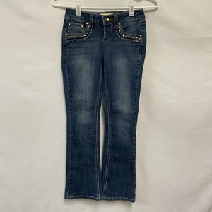 Mudd Girls Size 8 Embellished Bootcut Jeans Embroidered Jewel Cross Back Pockets - Picture 1 of 8