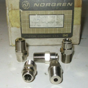 (5) NORGREN 85153010 STR. ADAPTER 1/4" MALE NPT/IPS BRASS TO 1/4" PUSH-LOCK TUBE - Picture 1 of 2