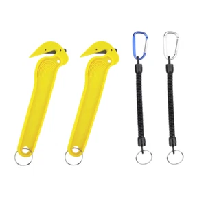 Yellow Box Cutter 2 Pack with 2 Coil Key Chains, Cardboard/Film Cutter, - Picture 1 of 18