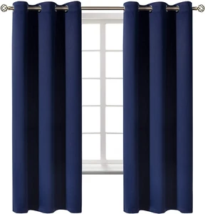 Blackout Curtains for Bedroom 63 Inches Long - Navy Blue Room Darkening Thermal - Picture 1 of 12