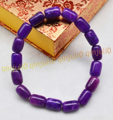 Linda pulseira elástica de contas de pedra preciosa barril de sugilita roxa 8x12mm 7,5"" - Imagem 1 de 4