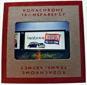 Kodachrome Red Border Slide | *1949* PLYMOUTH AUTO CAR Billboard Sign Ad - Picture 1 of 3