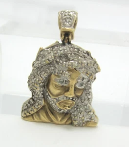 ESTILOSO COLGANTE CABEZA JESÚS RELIGIOSO DIAMANTE ORO AMARILLO 10K 3.9G - Imagen 1 de 8