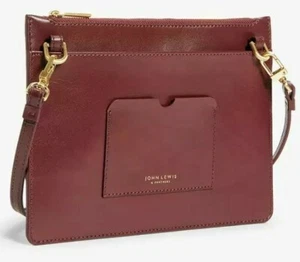 John Lewis® Multi Pouch Leather Cross Body Detachable Bag, Burgundy- BRAND NEW - Picture 1 of 3